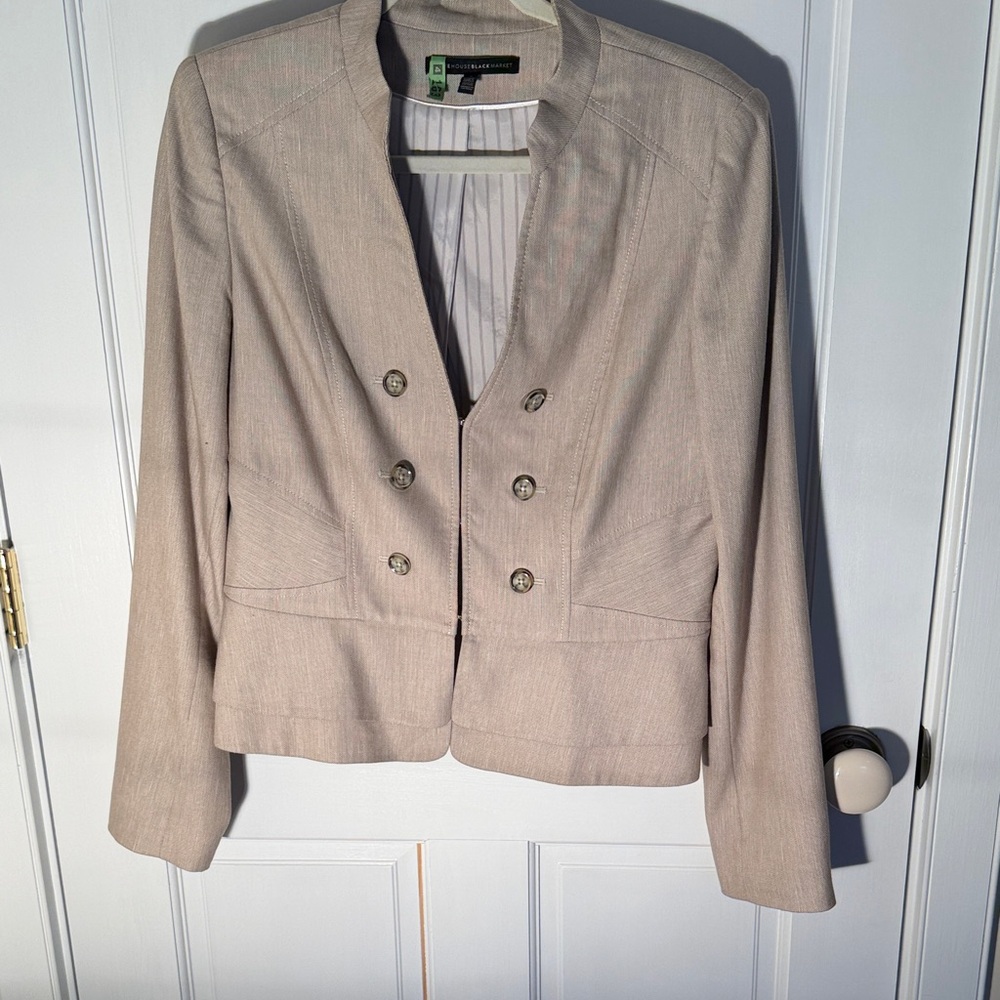 White House Black Market Light Beige Cropped Double-Breasted Blazer